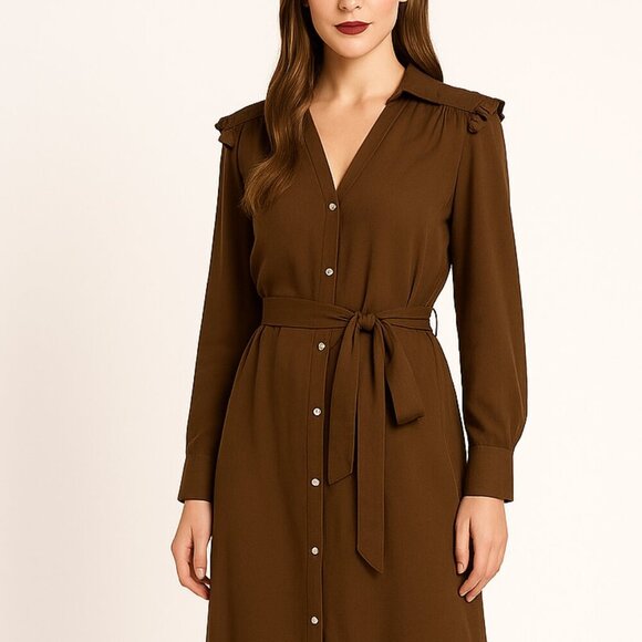 Diega Fringe Boho Dress Button Front Viscose Wool Maxi Self Tie Western Inspired - Picture 12 of 12